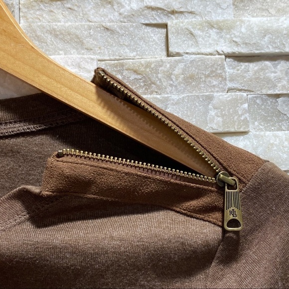 Ralph lauren brown elbow patch shoulder zip top - Picture 4 of 12
